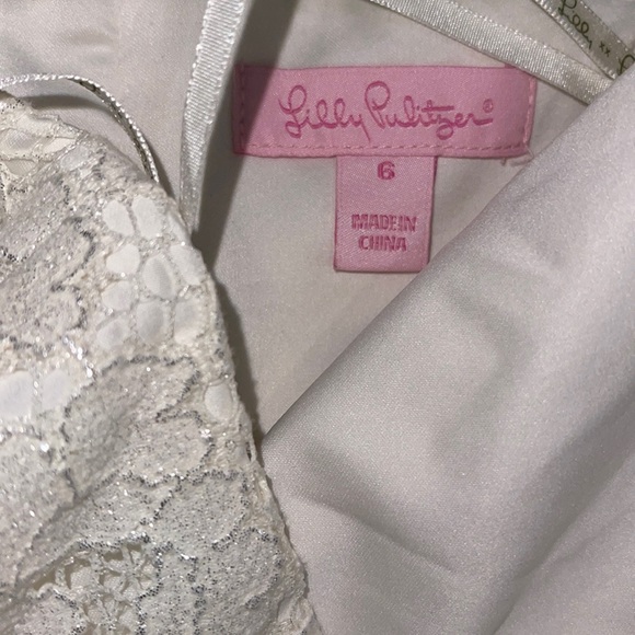 Lilly Pulitzer Marielle Cameo Cream Metallic Race For This Lace Dress Sz M - Picture 3 of 3